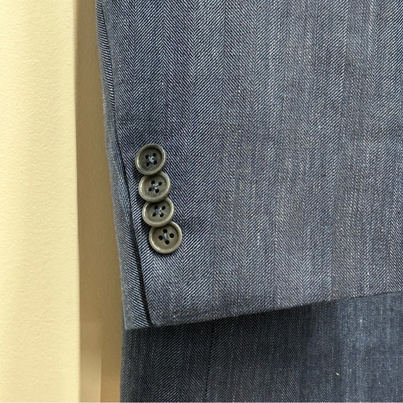 Blue Herringbone Loro Piana Wool/Linen/Silk Sport Jacket - Tombolini - Picture 4 of 13